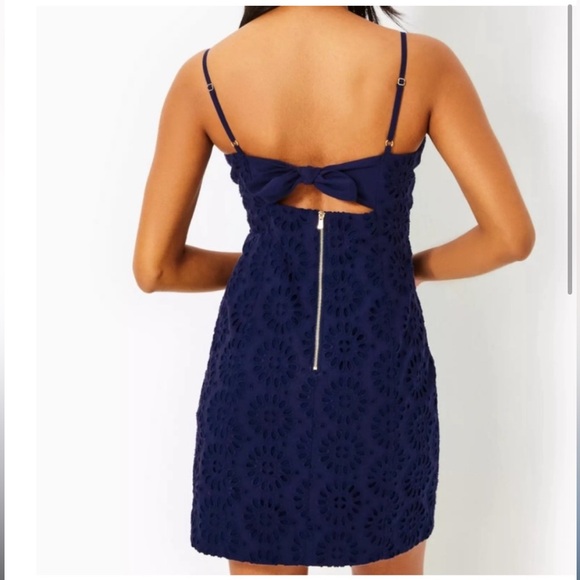 Lilly Pulitzer Shelli Floral Eyelet Bow Cutout Dress Navy Size 10 - Picture 2 of 7